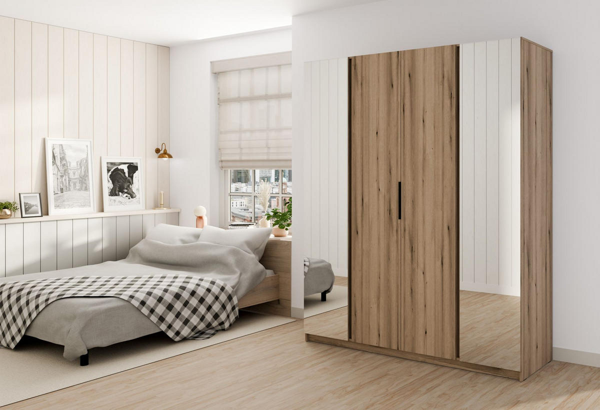 KLEIDERSCHRANK Kaja Eiche Evoke 200 cm - Eichefarben/Schwarz, Holzwerkstoff/Metall (200/239/61.9cm) - Selsey