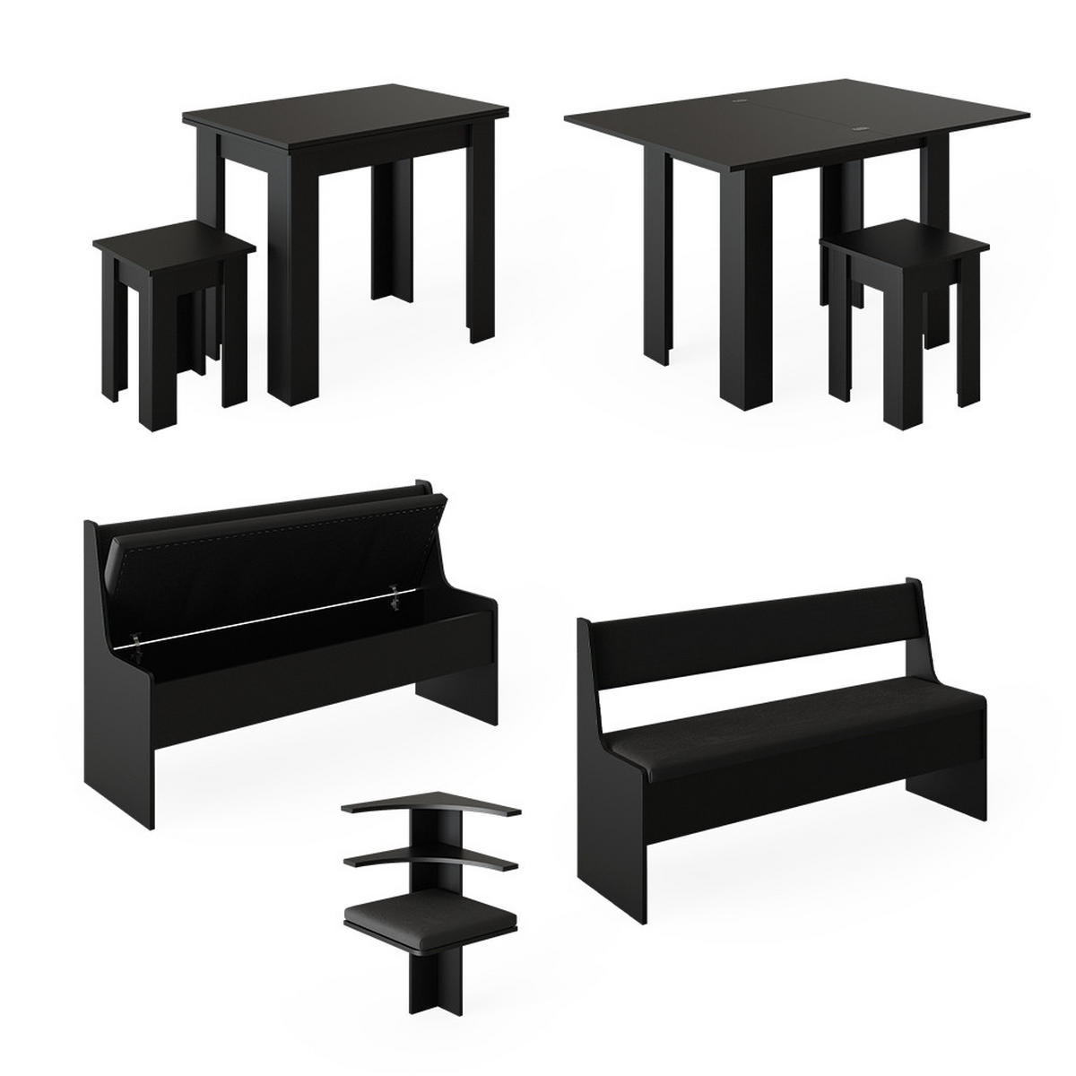 ECKBANKGRUPPE Roman Schwarz 180 x 41.5 cm mit Tisch - Schwarz/Grau, Holzwerkstoff (180/80/180cm) - Vicco