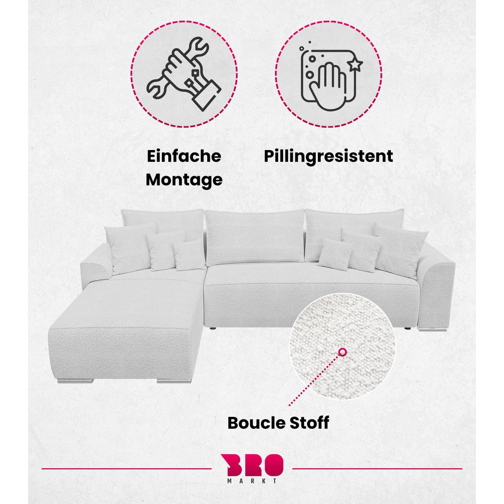 Thumbnail - Bromarkt Ecksofa, Weiß, Ecru, Textil, 3-Sitzer, L-Form,L-Form, 280x184 cm, Wohnzimmer, Sofas & Couches, Wohnlandschaften...