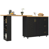 BARWAGEN Ausziehbar 2 Türen 3 Schubladen Holzoptik - Schwarz, Metall (39/135/104cm) - FLIEKS