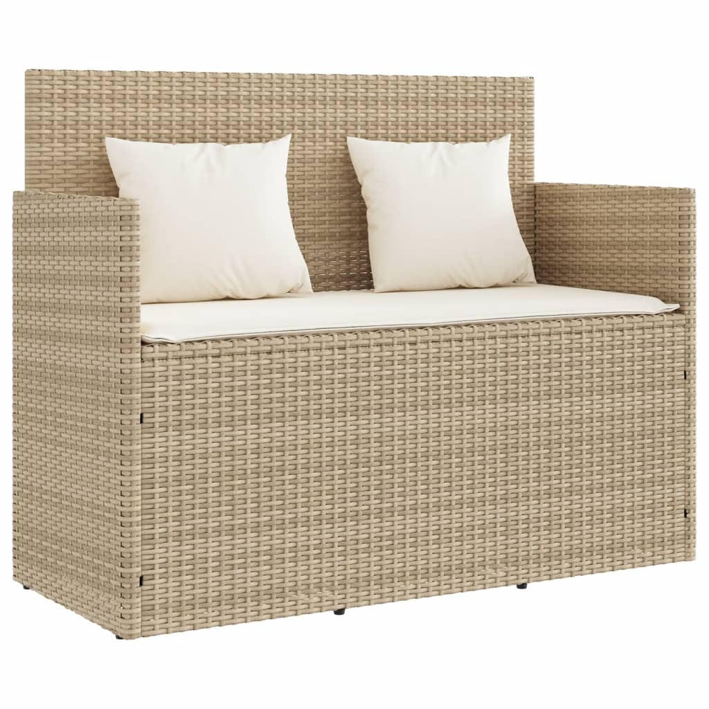 GARTENBANK mit Kissen Beige Poly Rattan - Beige, Kunststoff (120/90.5/50cm) - furnicato