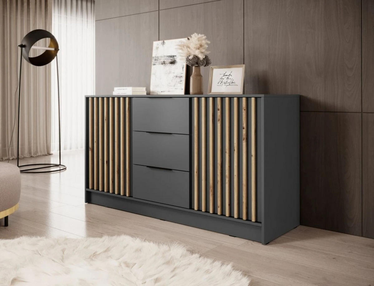 KOMMODE - JOHN 3D Graphit - Graphitfarben, Holzwerkstoff (155/86/45cm)