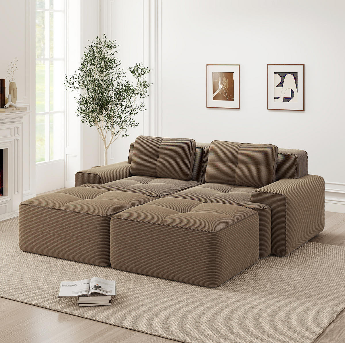 SOFA modular mit Tiefsitz 74 cm Cord Brown 3-tlg. - Braun, Kunststoff (177/69/204cm) - Meubliv