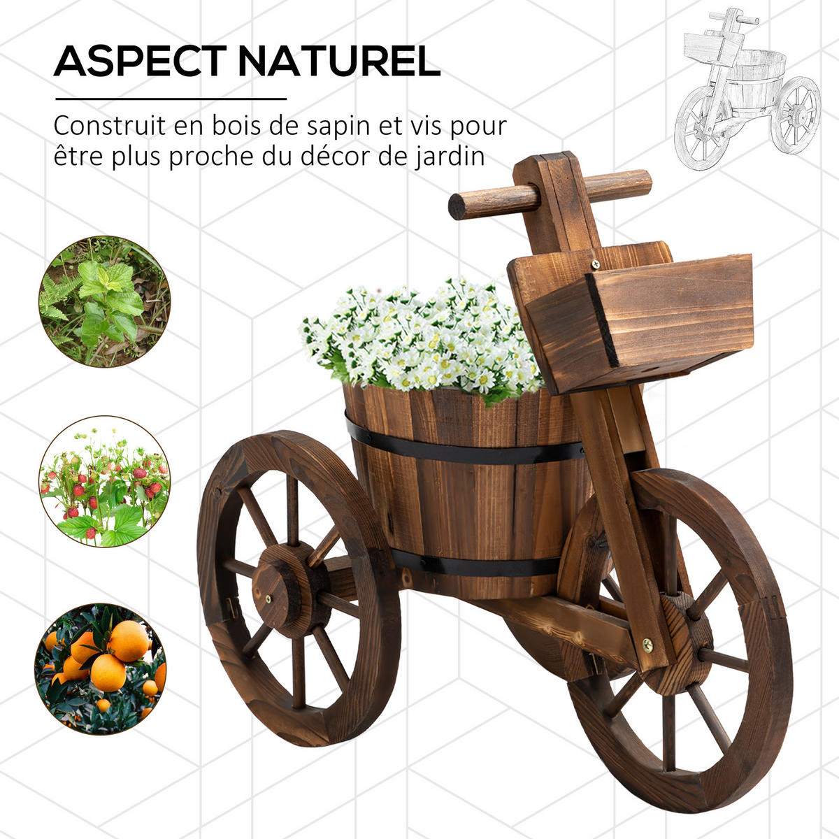PFLANZENSTÄNDER DE-18929 Tricycle-Design Naturholz - Braun, Holzwerkstoff (31/45.5/52cm) - ComfortXL