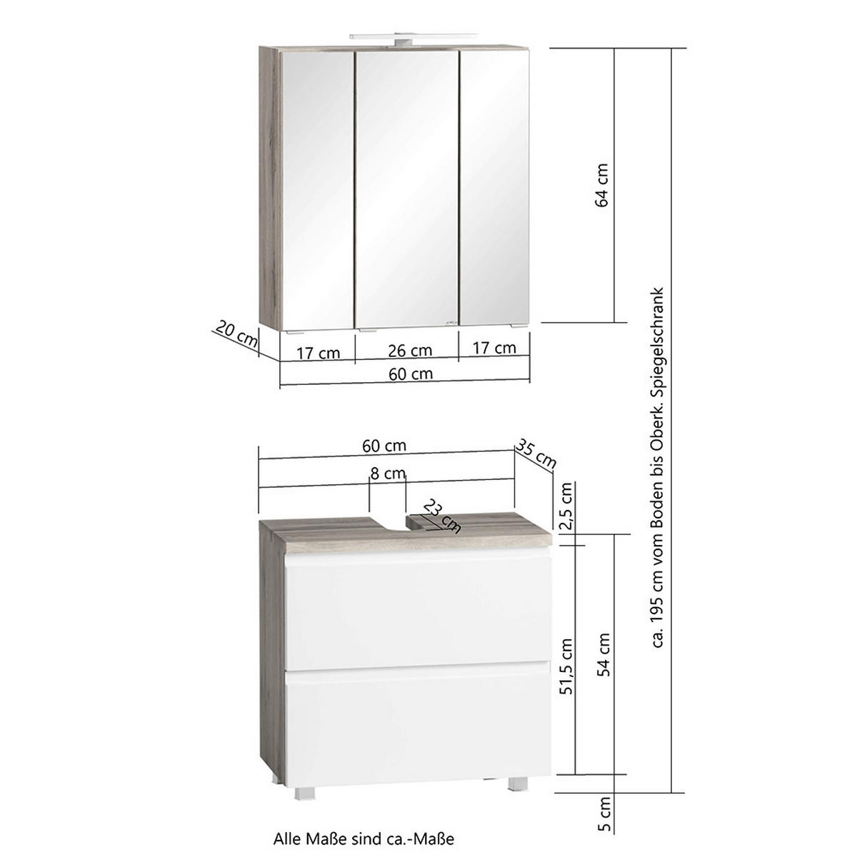 BADMÖBEL-SET Vasto-03 - Weiß, Holzwerkstoff (60/200/35cm) - Lomado