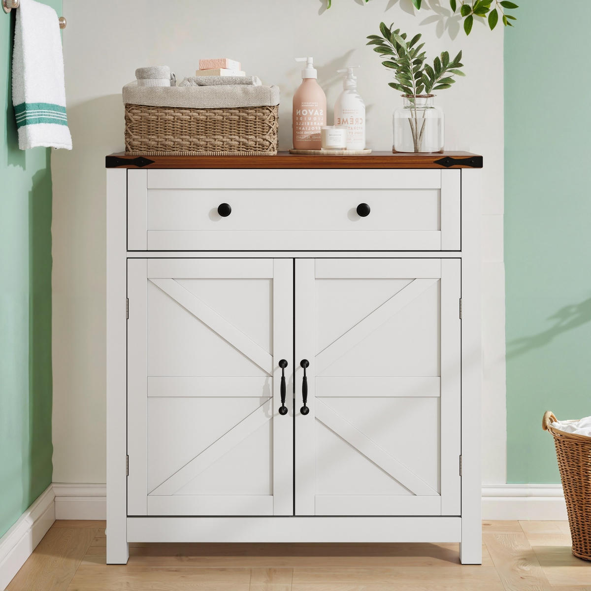 SIDEBOARD Kuchyňská z MDF, 76/30/83 cm bílá, s deskou v dekoru ořechu - bílá, kompozitní dřevo (76/83/30cm) - Modenvie