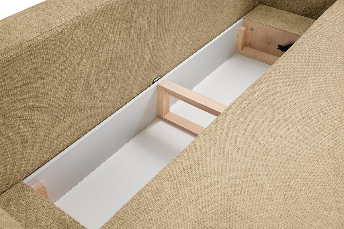 BETTSOFA AMICO Beige Geflochtener Stoff mit Schlaffunktion - Beige, Holz (238/86.5/101cm) - MASSENO