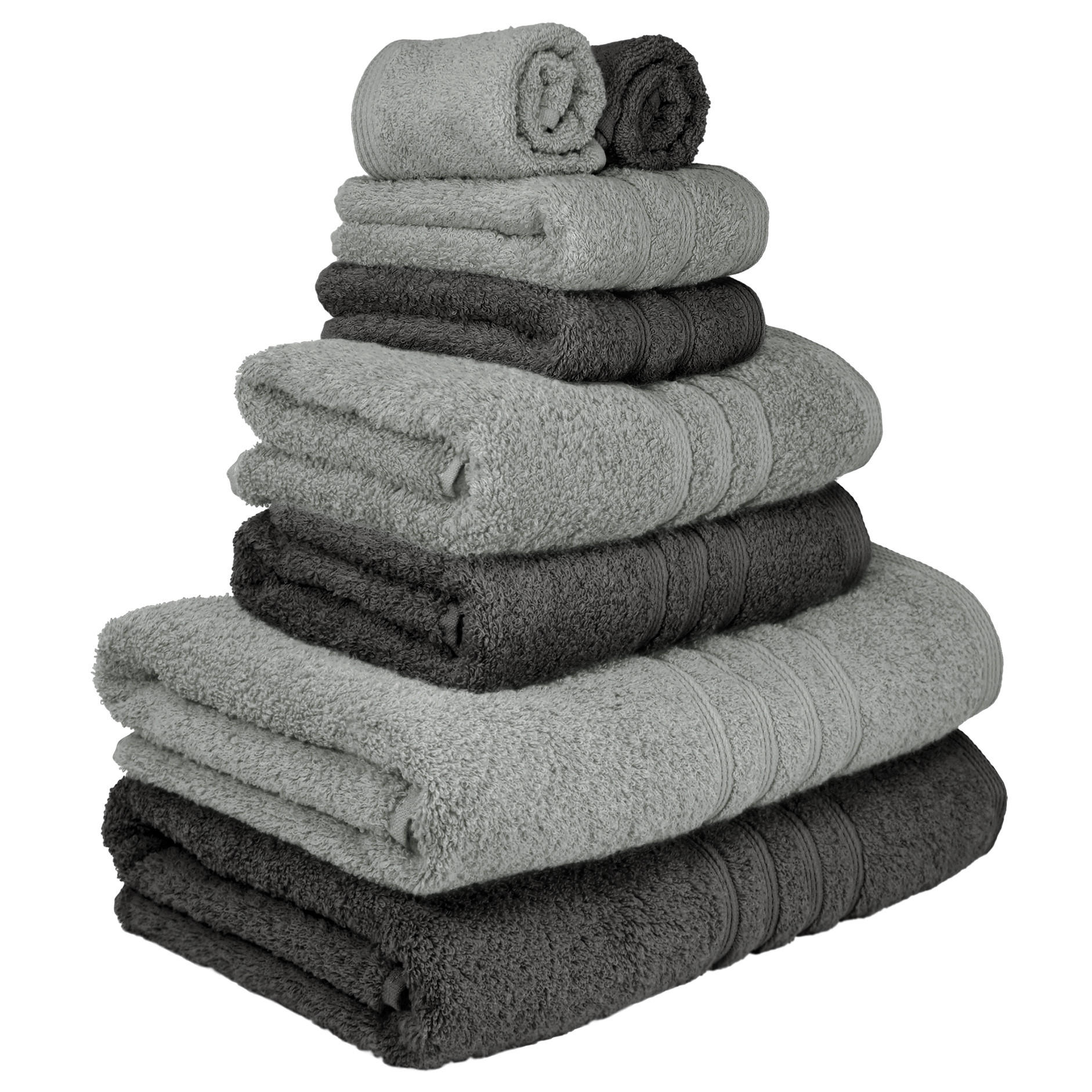 HANDTUCH Set London 8-teilig, 2x Duschtuch 70x140 + 2x Handtuch 50x100 + 2x Gästetuch 30x50 + 2x Waschlappen 30x30 Anthrazit - Stein - Anthrazit/Grau, Textil (70/140cm) - Lashuma
