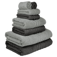 HANDTUCH Set London 8-teilig, 2x Duschtuch 70x140 + 2x Handtuch 50x100 + 2x Gästetuch 30x50 + 2x Waschlappen 30x30 Anthrazit - Stein - Anthrazit/Grau, Textil (70/140cm) - Lashuma