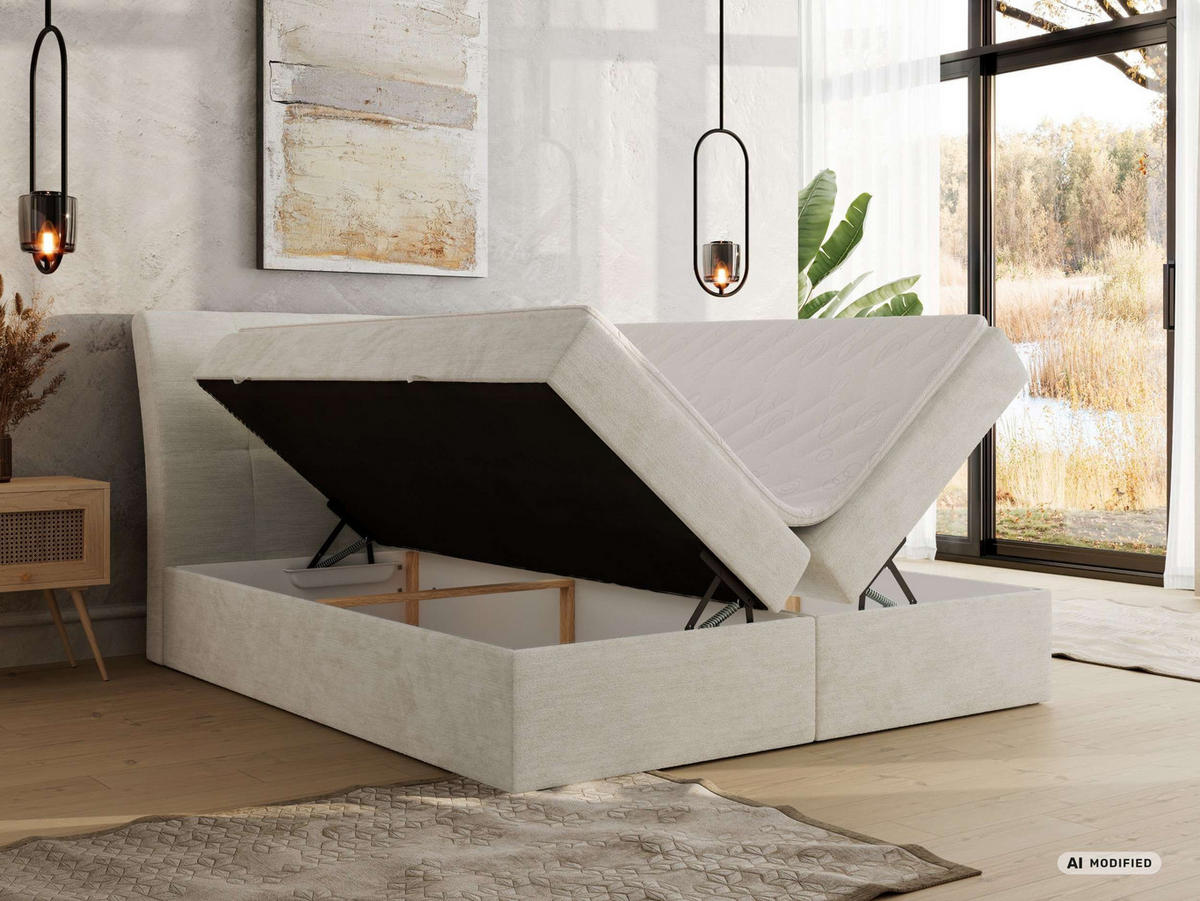 BOXBETT DAGOS 200/200 - Creme Schenille glatt - Topper Visco - H3 - Creme, Textil (200/200cm) - MKS