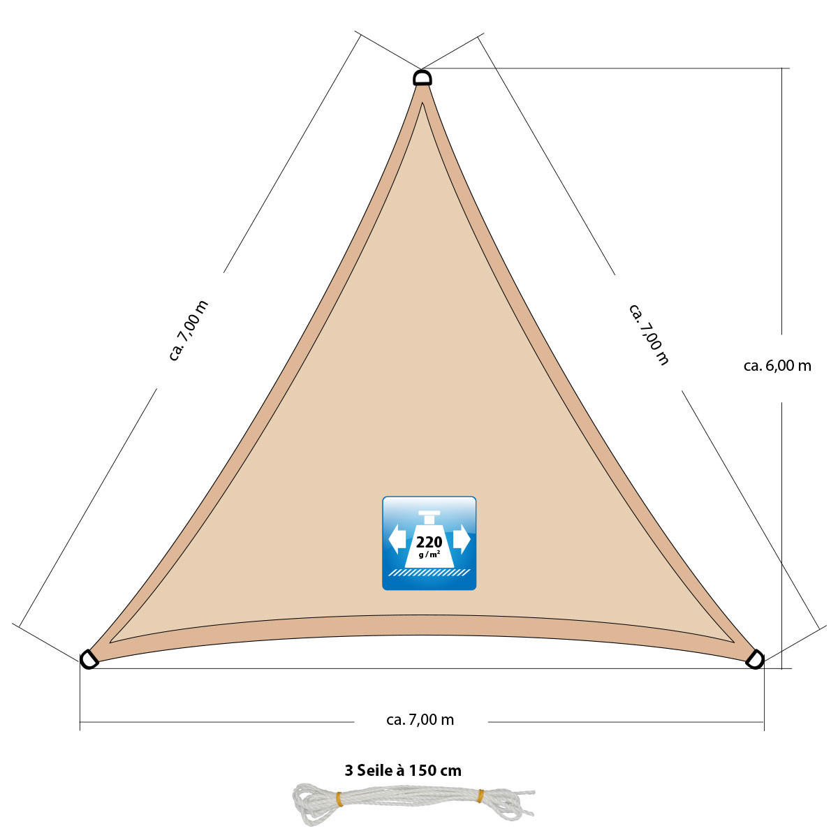 SONNENSEGEL Luftdurchlässig 700 cm Beige - Beige, Kunststoff (700/700cm) - Amanka