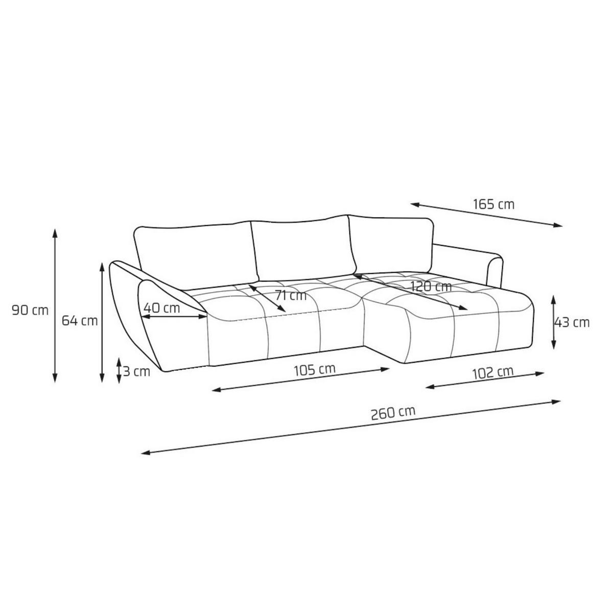 ECKSOFA NICE L Rechts mit Schlaffunktion 137x204 Chenille Beige - Beige/Schwarz, Holz/Textil (165/260cm) - Muffo