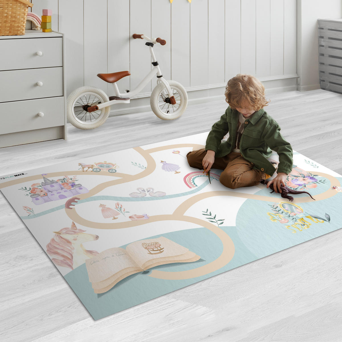 KINDERTEPPICH Prinzessin - Schloss - Blumen - Einhorn - Mädchen 135x90 cm - Multicolor, Kunststoff (135/90cm) - MuchoWow
