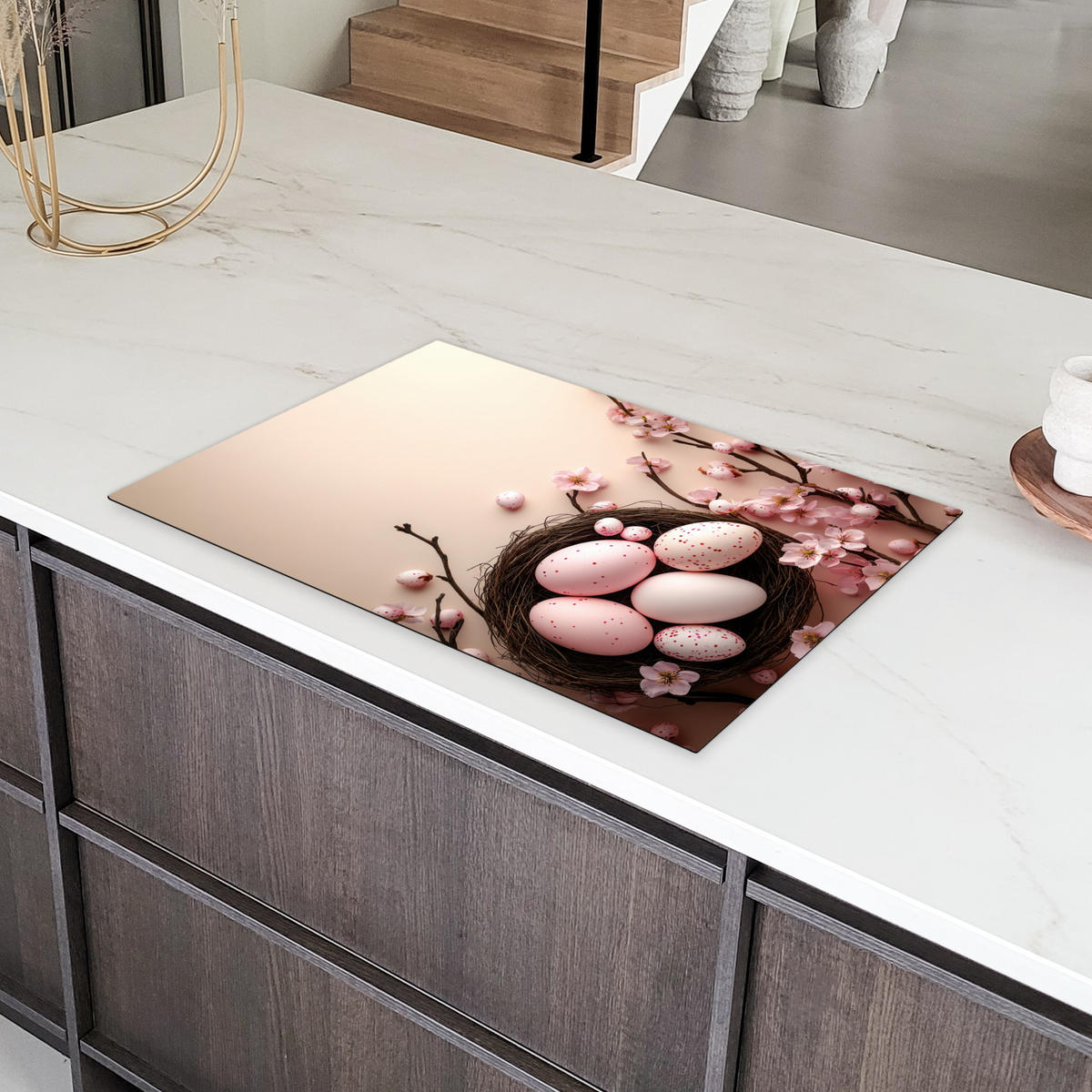 HERDABDECKPLATTE Rosa - Blüten - Eier Induktionsschutz 81.6x52.7 cm - Hellrosa, Kunststoff (81.6/52.7/0.2cm) - MuchoWow