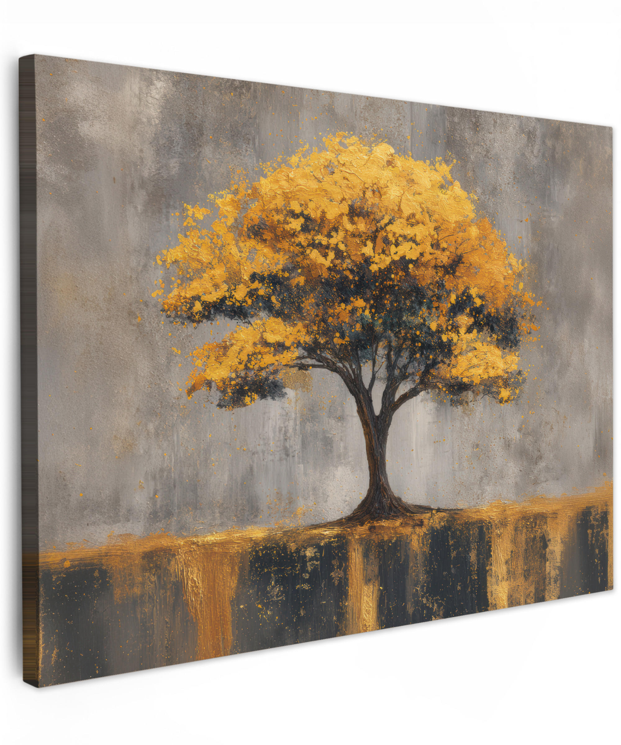LEINWANDBILD Baum - Blätter - Gold - Abstrakt Wandbild 40x30 cm - Grau, Textil (40/30cm) - MuchoWow