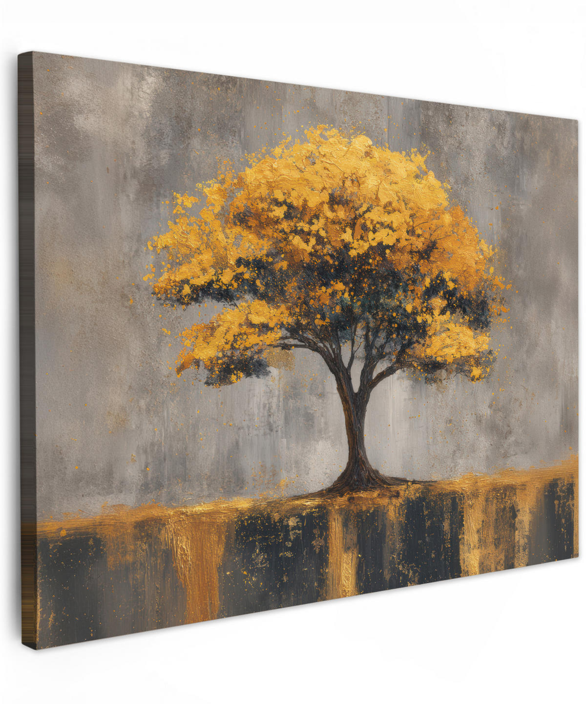 LEINWANDBILD Baum - Blätter - Gold - Abstrakt Wandbild 40x30 cm - Grau, Textil (40/30cm) - MuchoWow