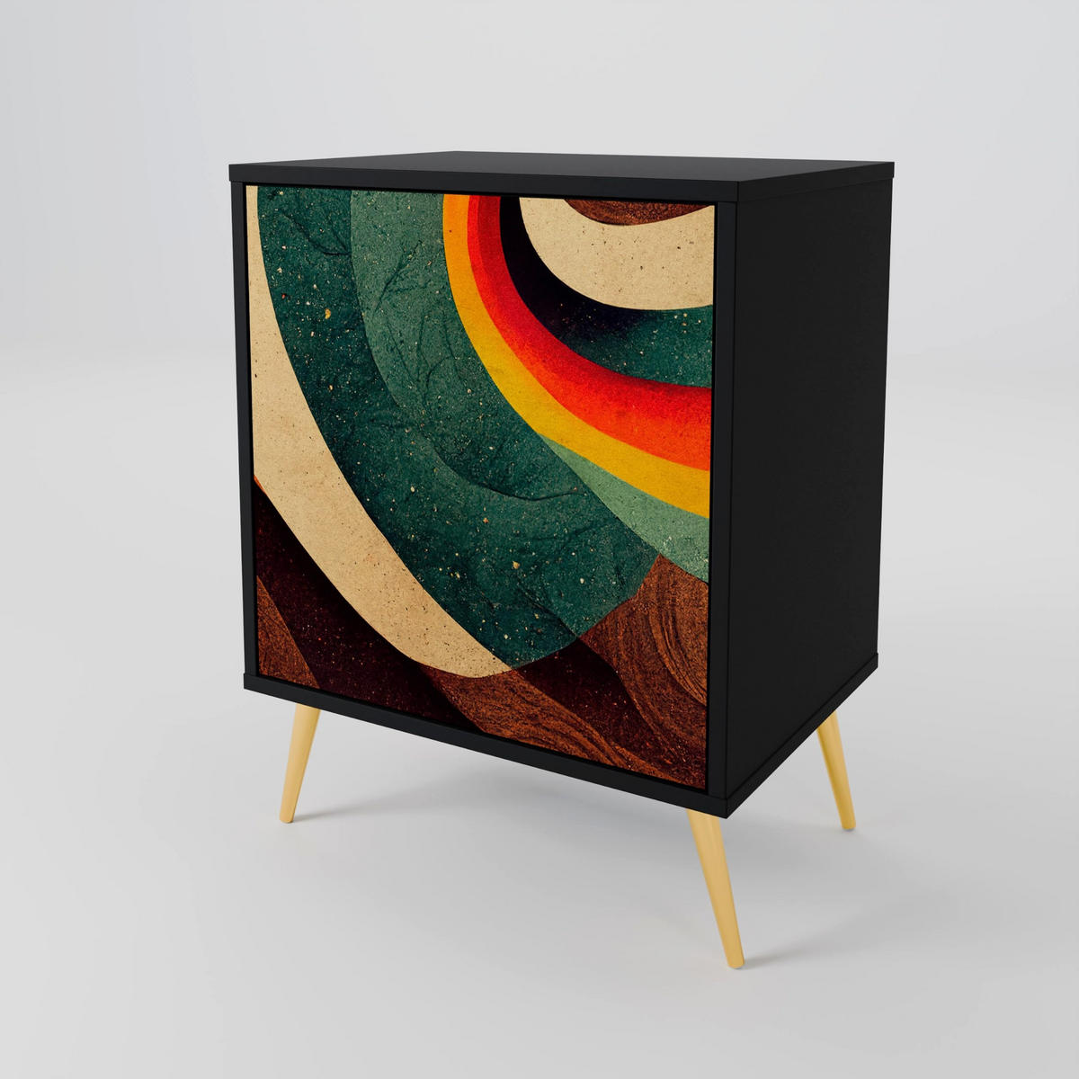 SIDEBOARD COLORFUL STRANDS, Schwarz, 57,5x42x72,5 cm, Schwarze Metallfüße - Multicolor/Schwarz, Holzwerkstoff/Metall (57.5/72.5/42cm) - SpaceRebels