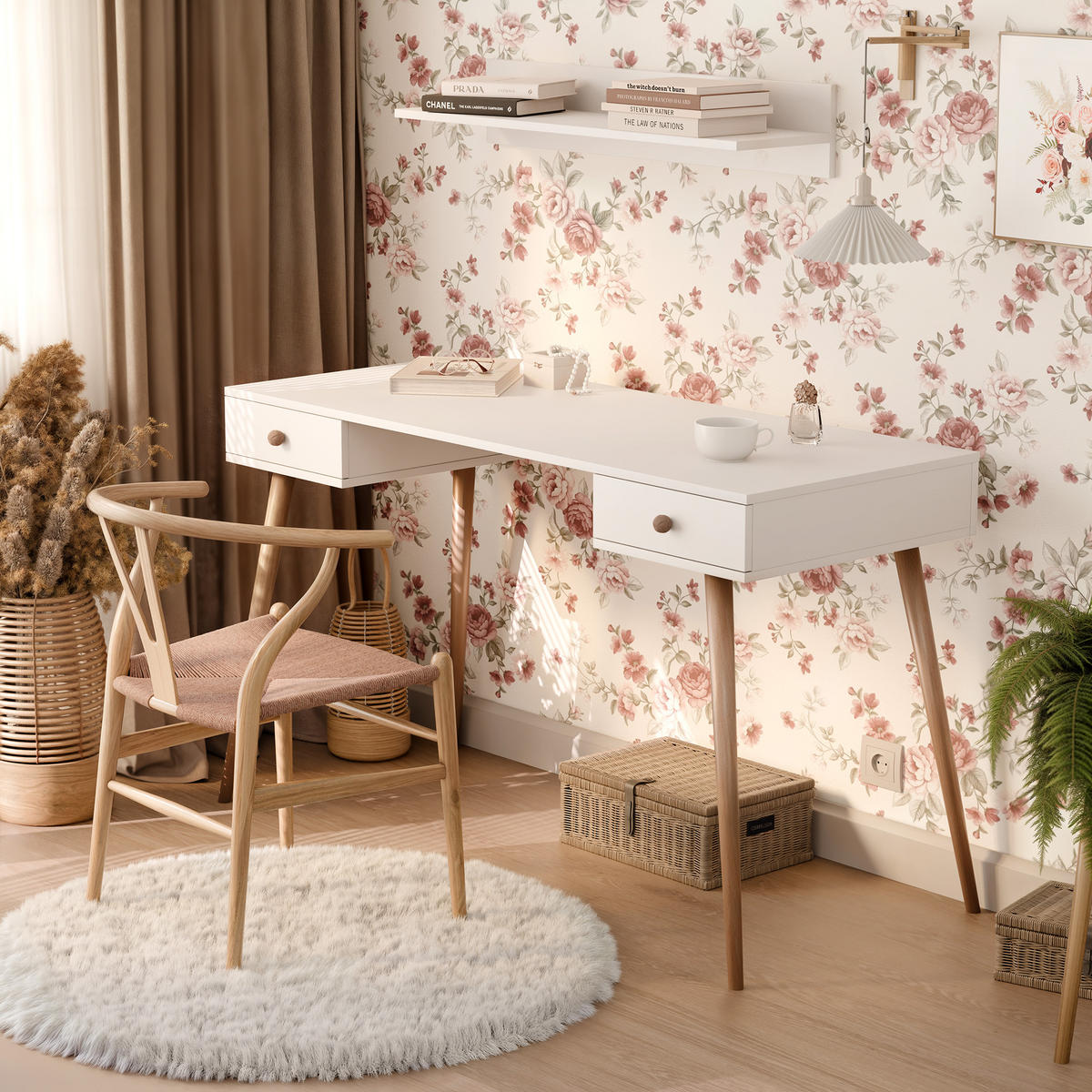SCHREIBTISCH VALERIO mit 2 Schubladen, 135 cm Weiß - Weiß, Naturmaterialien/Holzwerkstoff (135/54/79cm) - Idohome