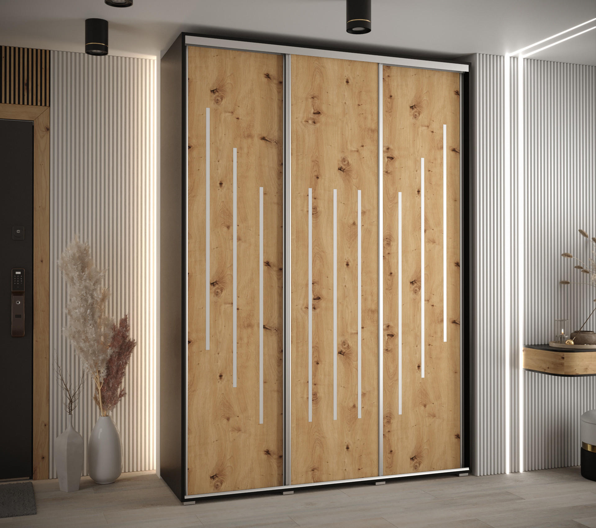 SCHWEBETÜRENSCHRANK 235,2/180/60 3-türig - Silberfarben/Schwarz, Holz/Metall (180/235/60cm) - Abiks Möbel