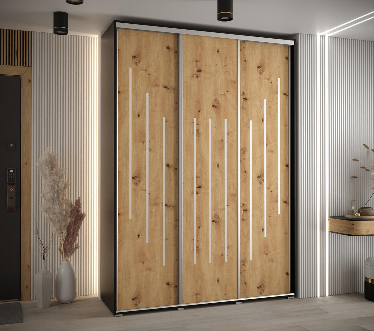 SCHWEBETÜRENSCHRANK 235,2/180/60 3-türig - Silberfarben/Schwarz, Holz/Metall (180/235/60cm) - Abiks Möbel