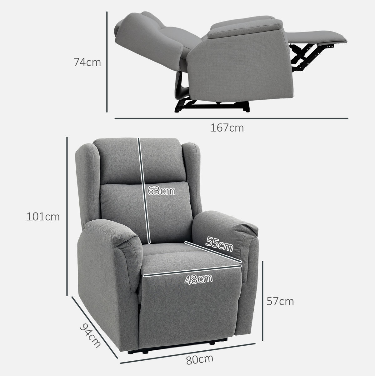 RELAXSESSEL in Dunkelgrau 80x94x101 cm mit Liegefunktion und verstellbarer Rückenlehne - Dunkelgrau, Textil (94/101/80cm) - IVMEU