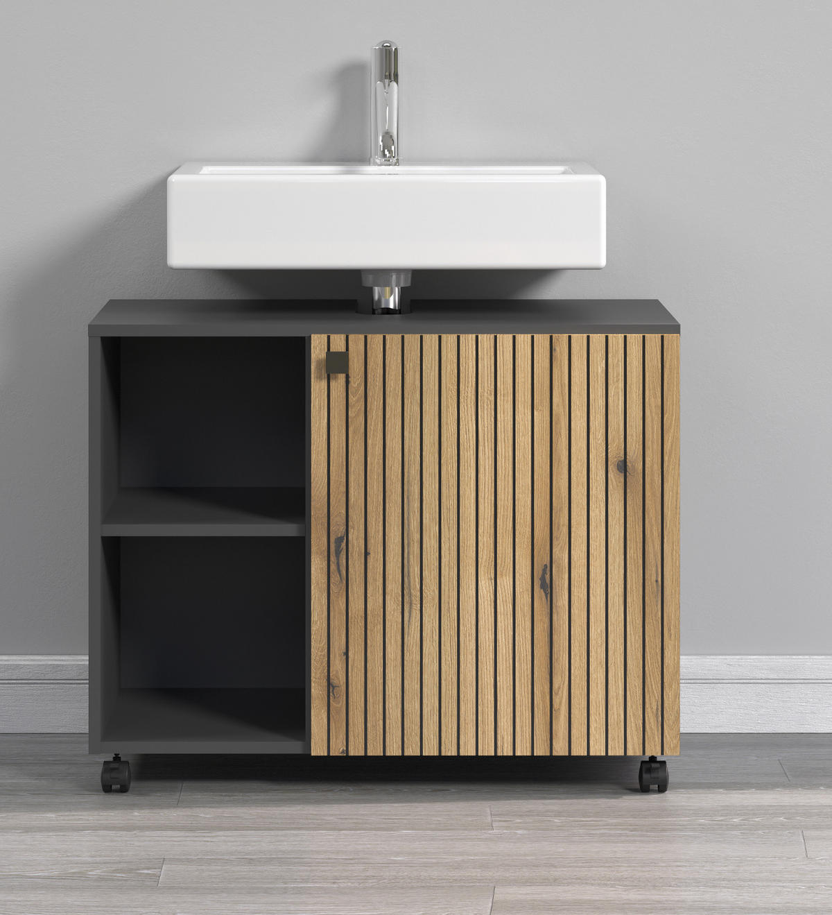 WASCHBECKENUNTERSCHRANK Evoke Eiche, grau 80 cm, Badschrank auf Rollen - Eichefarben/Anthrazit, Holzwerkstoff/Metall (80/64/42cm) - Top.Furn