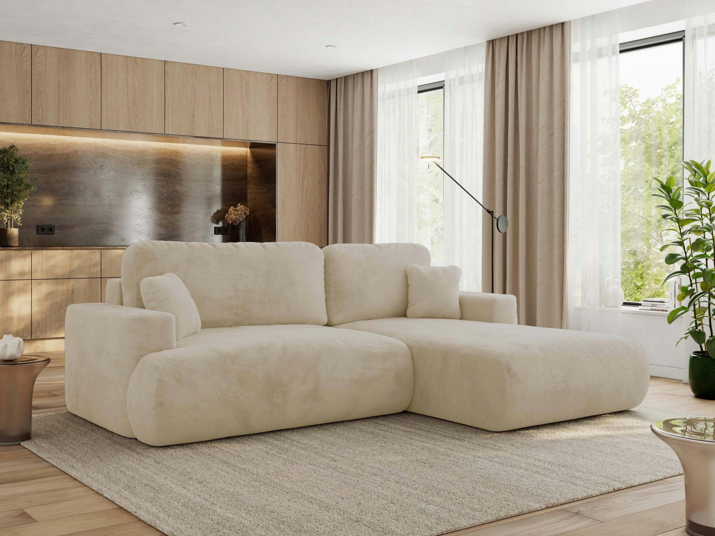 ECKSOFA OVO L Creme Plüsch - Rechts Seite - Creme/Schwarz, Kunststoff/Textil (195/271cm) - MKS
