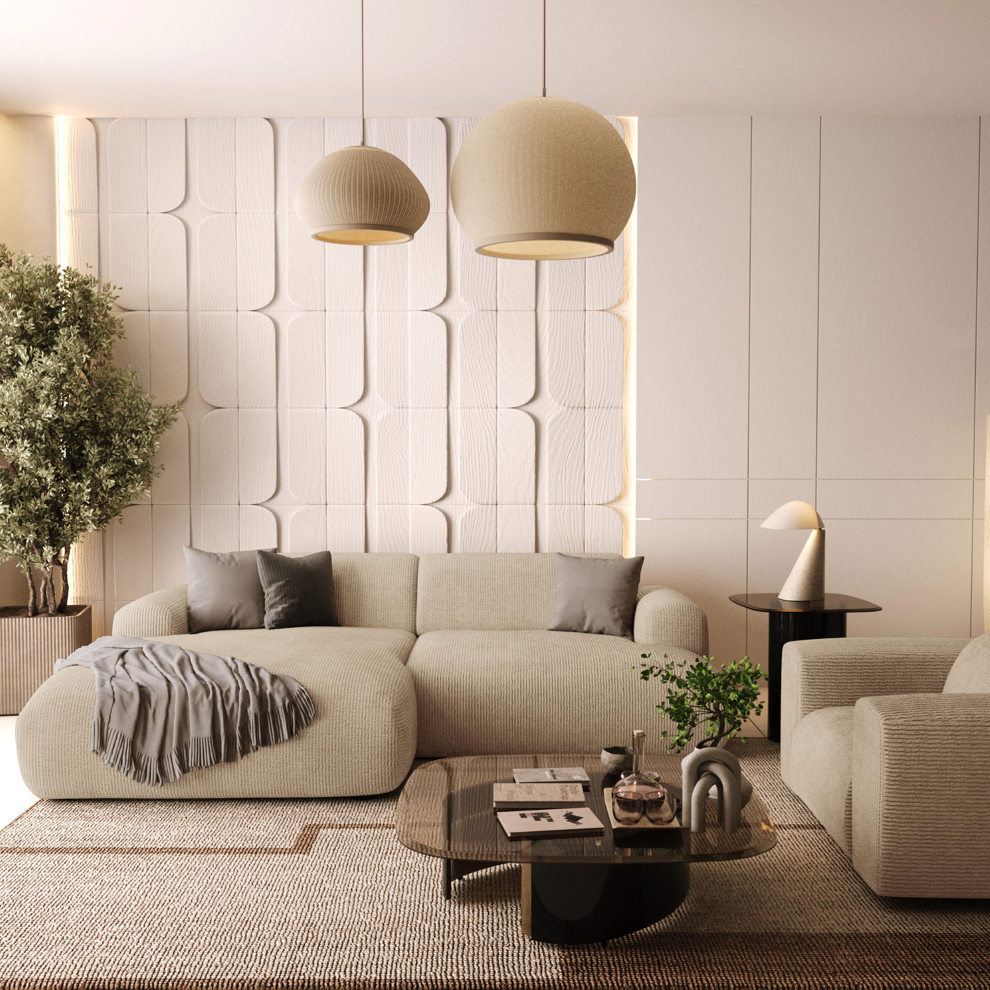 ECKSOFA LINKS Gerippter Samt Beige 266cm - Beige, Textil (165/266cm) - Sia Home