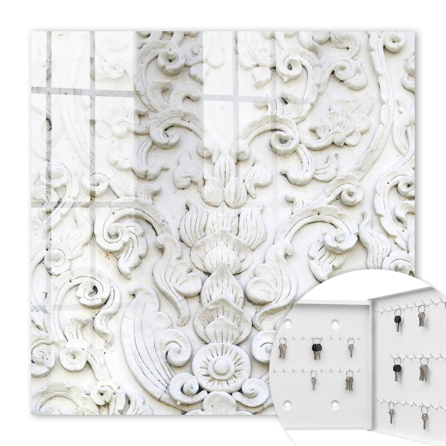 SCHLÜSSELBOX Weiß 30x30 cm – Türöffnung nach rechts - Weiße Ornamente - Weiß, Metall (30/30/5cm) - TULUP