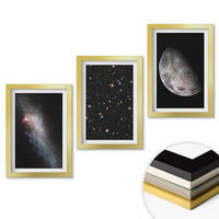 WANDBILDER 3er Set - 20x30 cm Goldrahmen - Weltraum Galaxien Sterne Mond - Goldfarben, Kunststoff (20/30cm) - ArtPrintCave