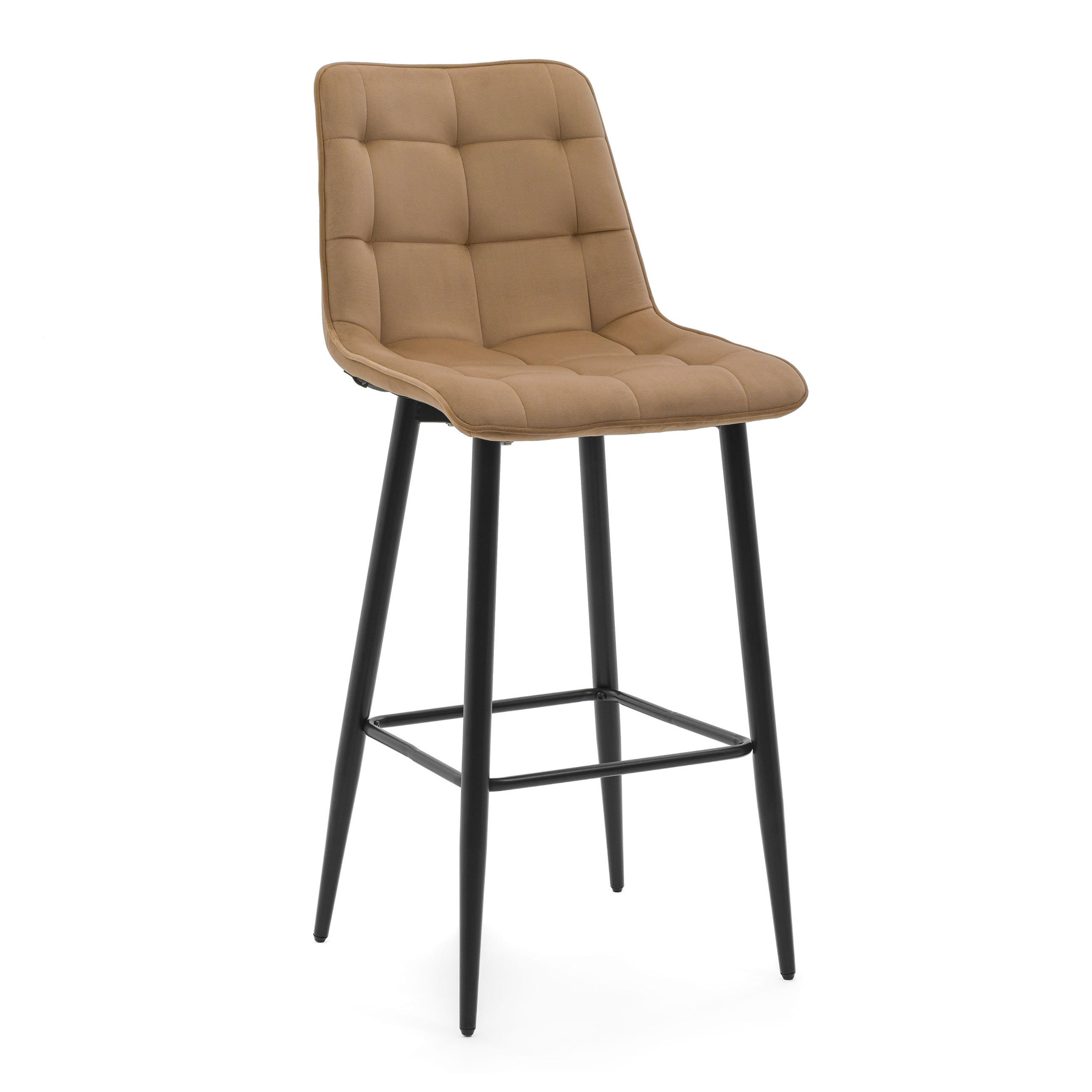 BARHOCKER CHIC gespolsterter mit Steppung - beige - Samt Velours - Beige/Schwarz, Textil/Metall (46/109/56cm) - NEW HOME