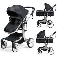 ZWILLINGSKINDERWAGEN Faltbarer Schwarz - Schwarz, Metall (62/103/113cm) - COSTWAY