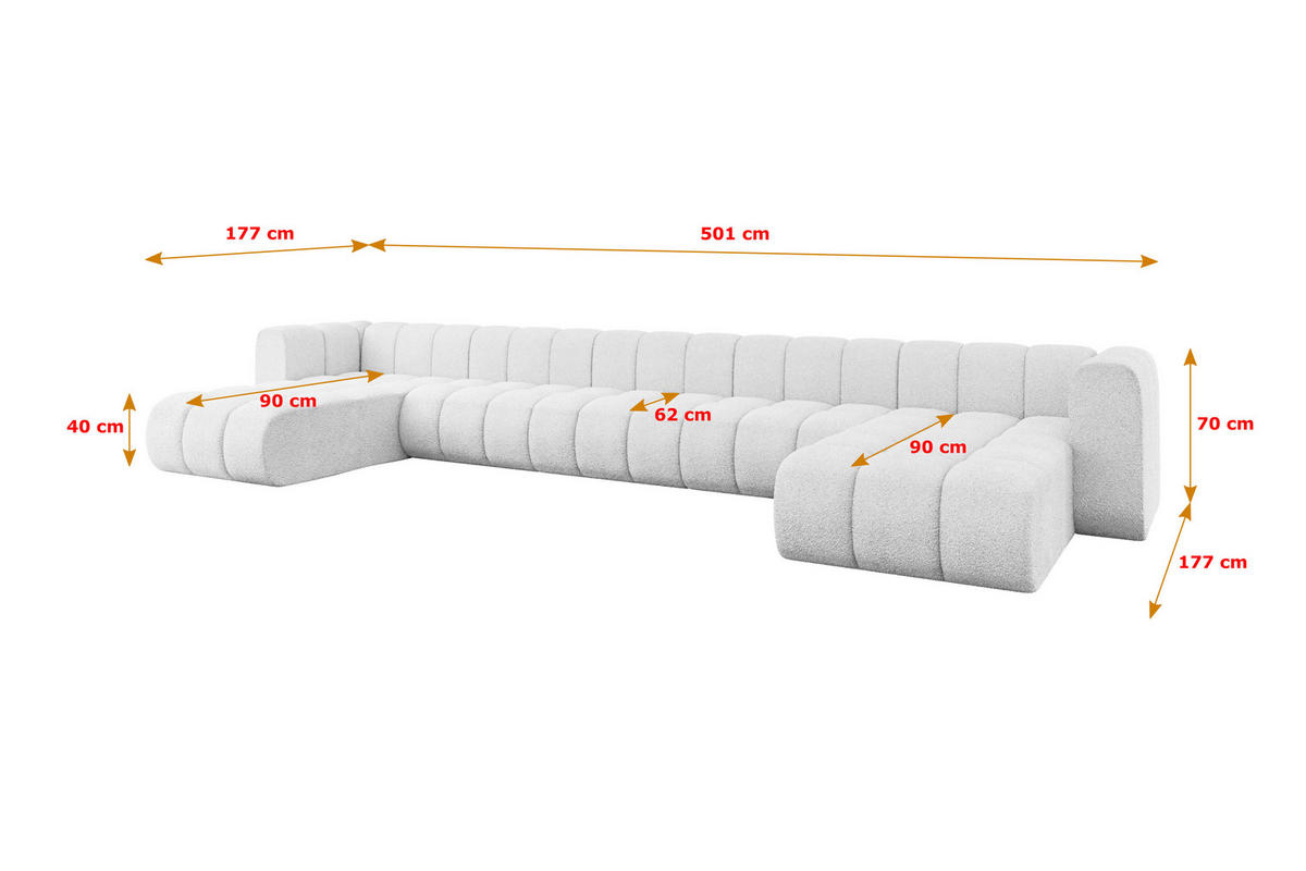 WOHNLANDSCHAFT modulares Sofa Joren-U3 - 501x177x70 cm Weiß - Weiß, Holzwerkstoff/Textil (501/70/177cm) - ALTDECOR