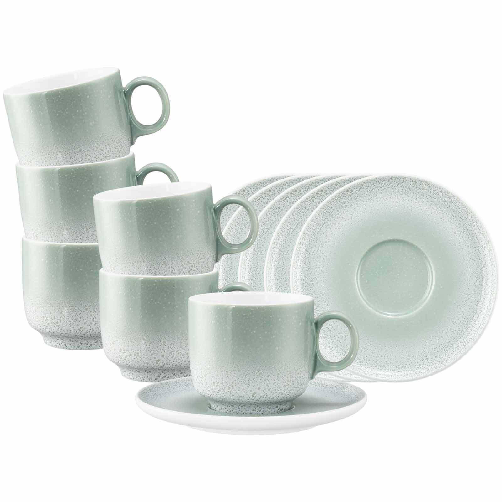 CAPPUCCINOTASSEN MIT UNTERTASSEN Sento Home Aura mint 300 ml 6er Set - Mintgrün, Keramik (0.3L) - Seltmann Weiden