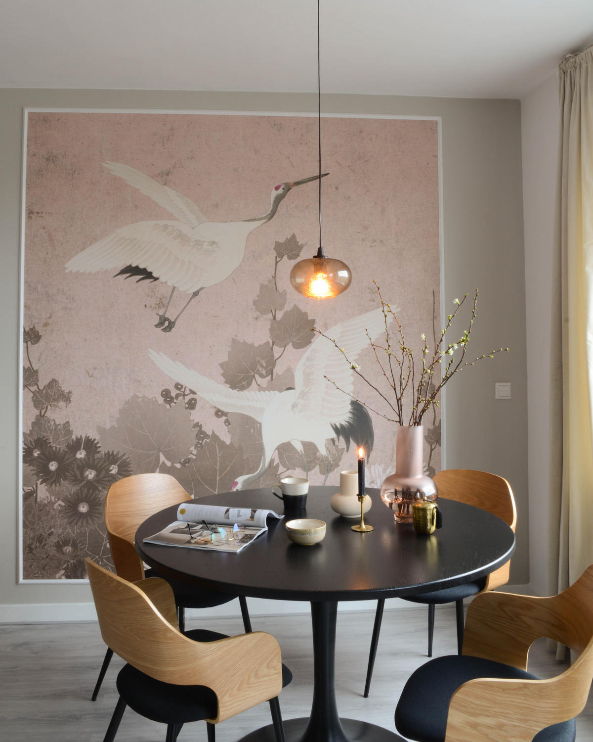 FOTOTAPETE Kraniche 200 x 279 cm - Pink, Papier (200/279cm) - ESTAhome