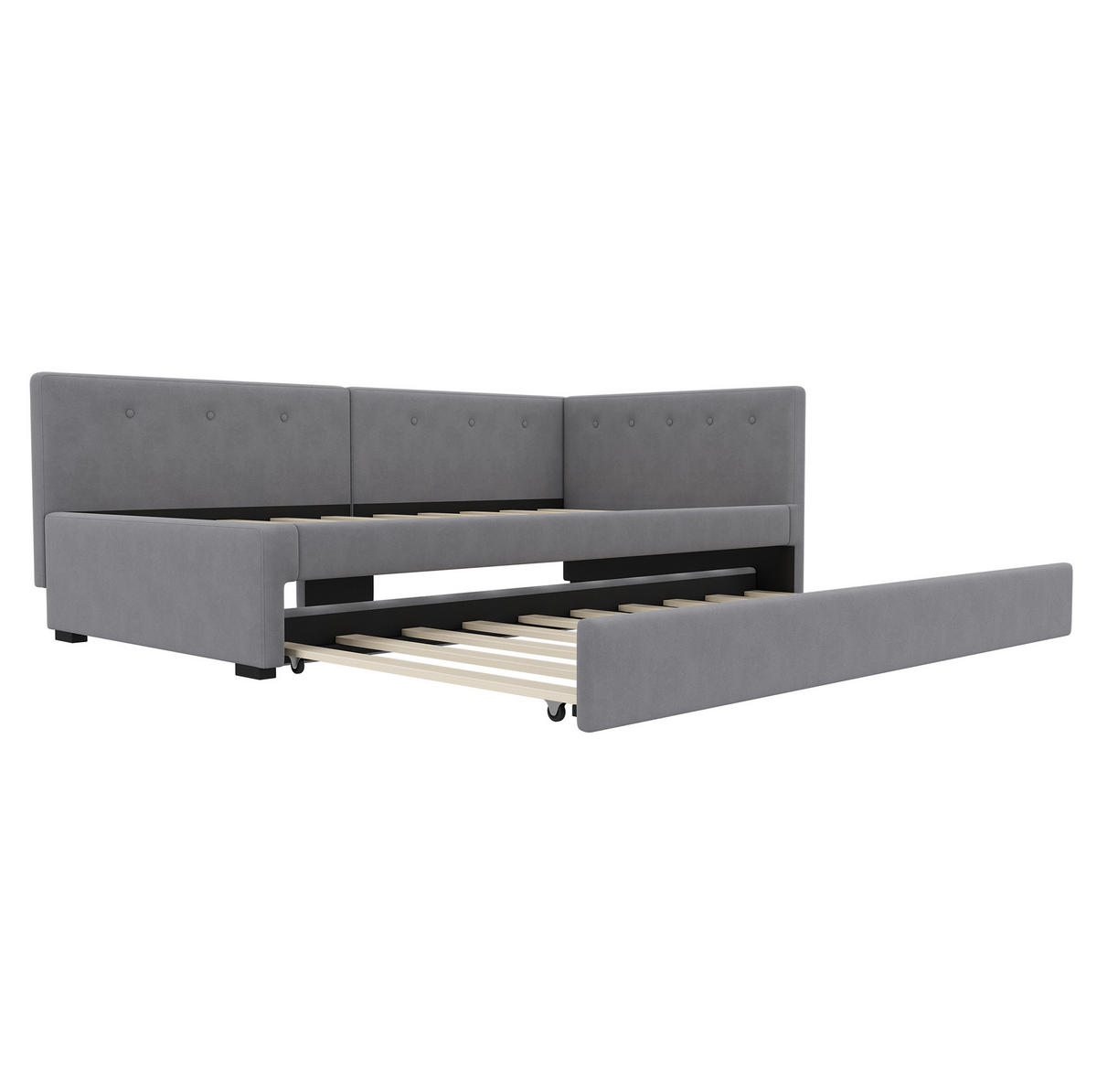TAGESBETT 90/200 cm mit ausziehbarem Rollbett, Samtbezug und Lattenrost, Grau - Grau, Textil (90/200cm) - Redom