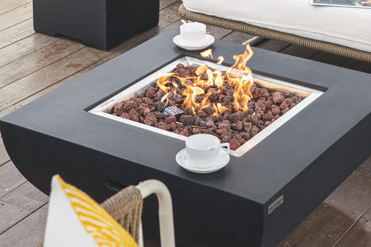 FEUERTISCH Aurora Gasfeuerstelle aus GFRC-Beton 87/87/36 cm - Schwarz, Stein (86/36/86cm) - Elementi