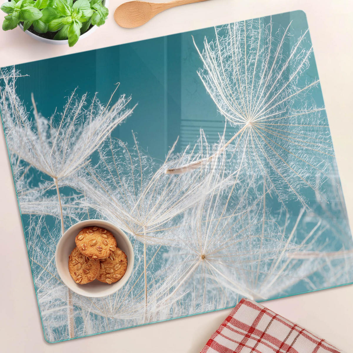 GLASPLATTE 60x52 cm Löwenzahn - Weiß, Glas (60/0.4/52cm) - TULUP