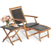 LEHÁTKO s opierkou na nohy + odkladací stolík, hnedé - hnedá, prírodné materiály (135/81/61cm) - COSTWAY