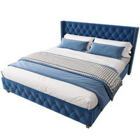 TAPECIRANI krevet 160/200 cm plavi od baršuna s uzglavljem i letvičastom podlogom - plava, tekstil (160/200cm) - OKWISH