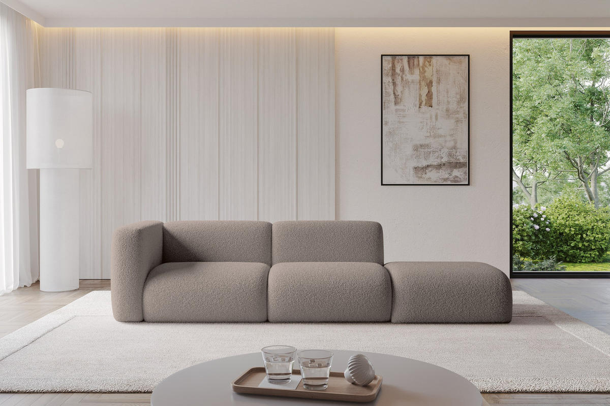 SOFA Ottomane Links MIRA-S3 296x89x70 Braun Bouclé - Dunkelbraun/Schwarz, Holzwerkstoff/Kunststoff (296/70/89cm) - ALTDECOR