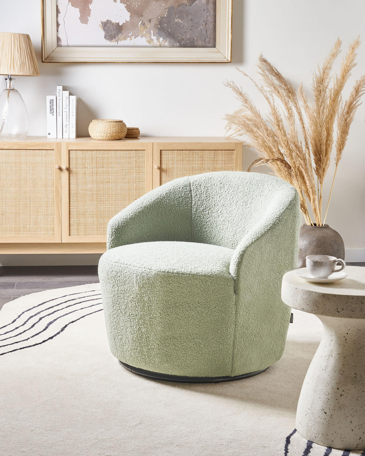 DREHSESSEL Bouclé Hellgrün Davik - Hellgrün, Textil (62/67/63cm) - Beliani