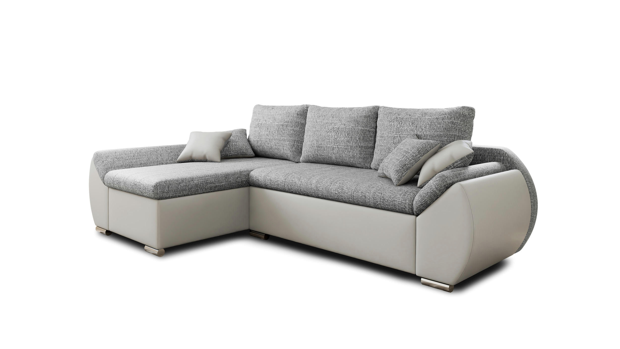 ECKSCHLAFSOFA ALEX – Grau + Weiß (Lawa 05 + Soft 17) + Hocker - Links - Weiß, Holzwerkstoff/Metall (275/155cm) - Möblo