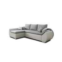 ECKSCHLAFSOFA ALEX – Grau + Weiß (Lawa 05 + Soft 17) + Hocker - Links - Weiß, Holzwerkstoff/Metall (275/155cm) - Möblo