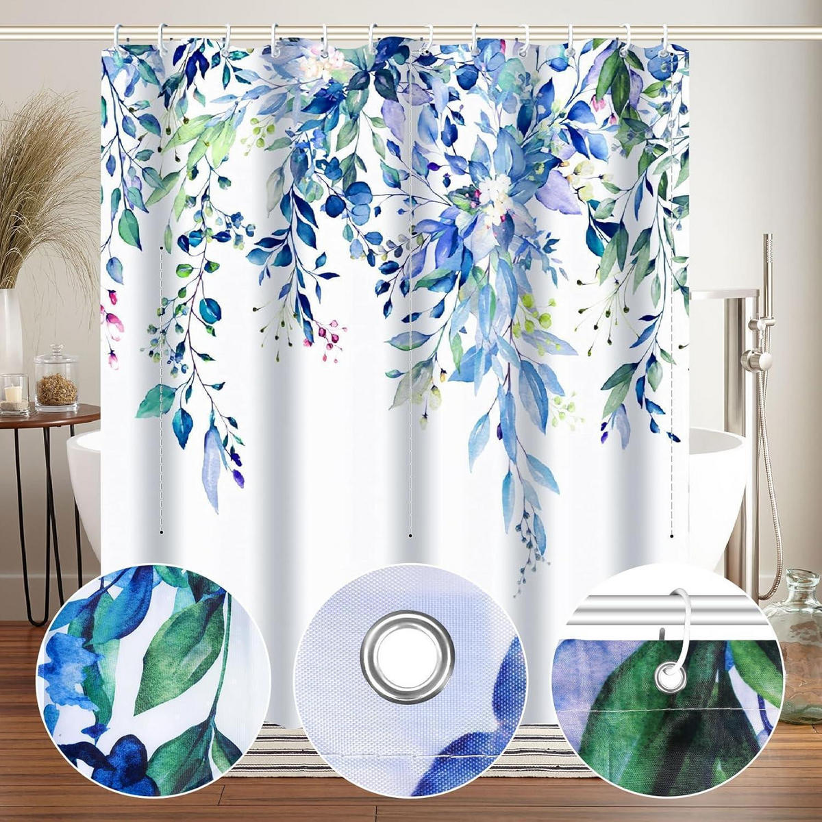 DUSCHVORHANG mit Haken Blau 200 x 240 cm - Blau, Textil (240/200cm)