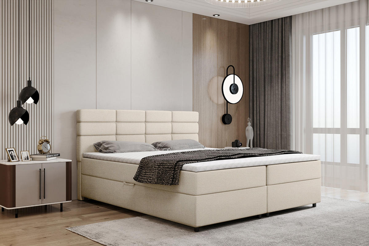 BOXBETT Reve 180 x 200 cm mit Bettkasten und Lattenrost ohne matratze - beige - Rot, Holz (180/206cm) - Panda Möbel
