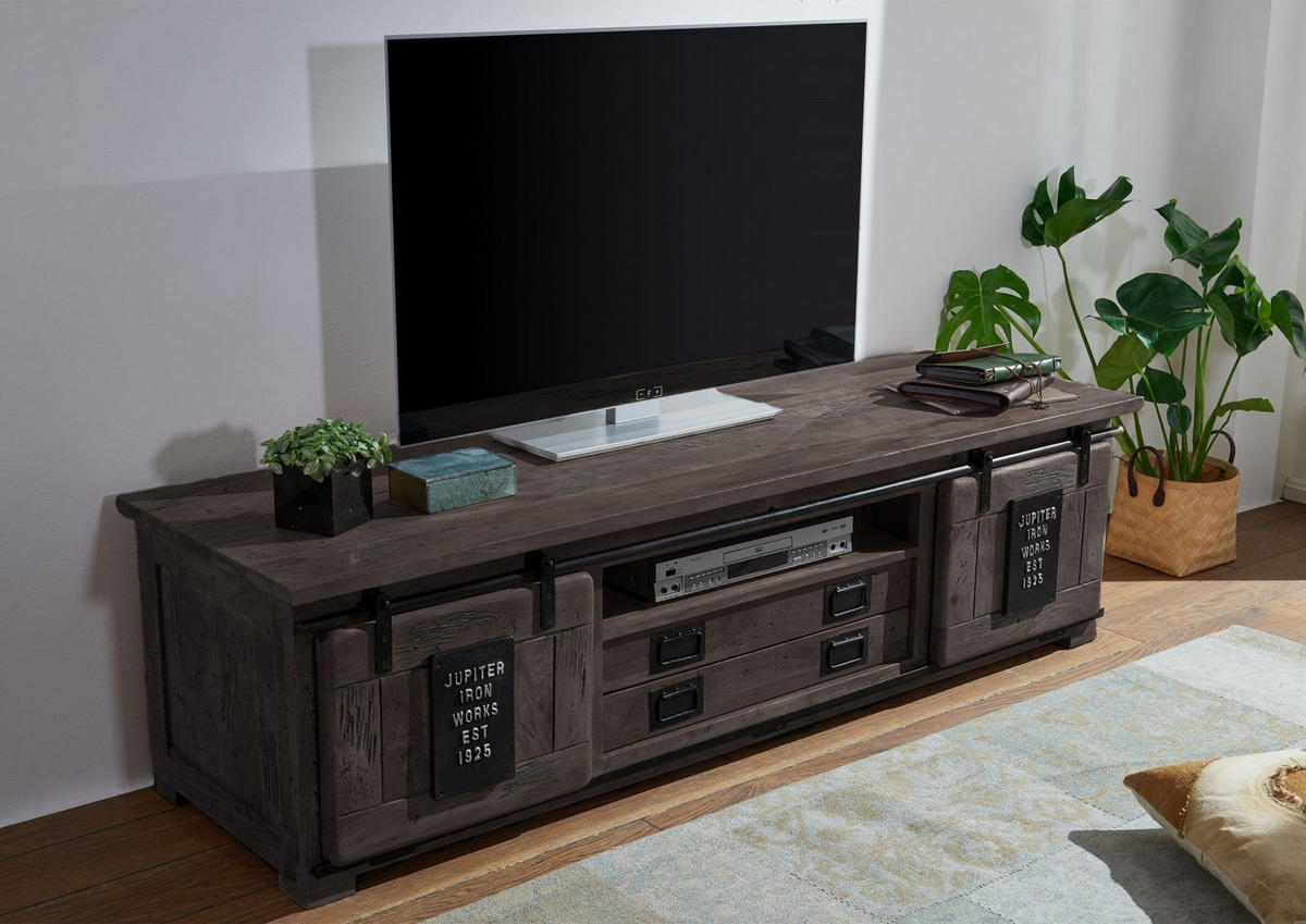 TV-BOARD Mango 180x55x50 grau lackiert RAILWAY #246 - Grau, Holz (180/50/55cm) - Massivmoebel24