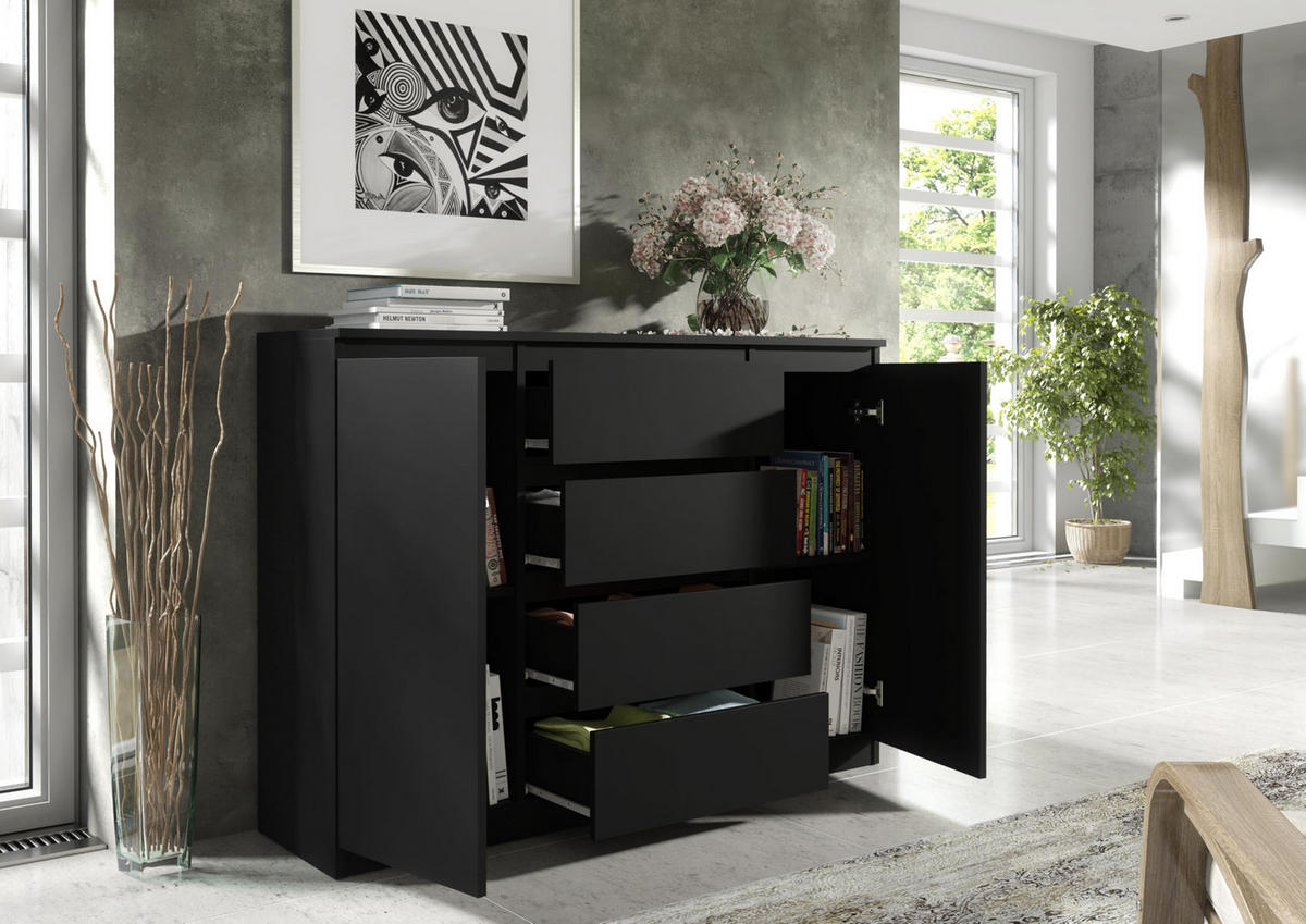 KOMMODE 120 Schwarz 120x39x101,5 cm - Schwarz, Holzwerkstoff (120/101.5/39cm) - Mobelsta