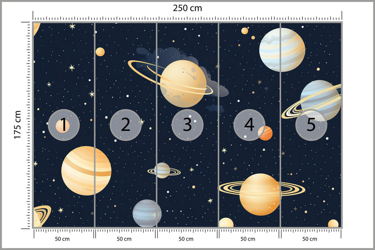 FOTOTAPETE für Kinderzimmer Märchen Galaxie Planeten Sterne 250x175 - Blau/Gelb, Papier (250/175cm) - Muralo
