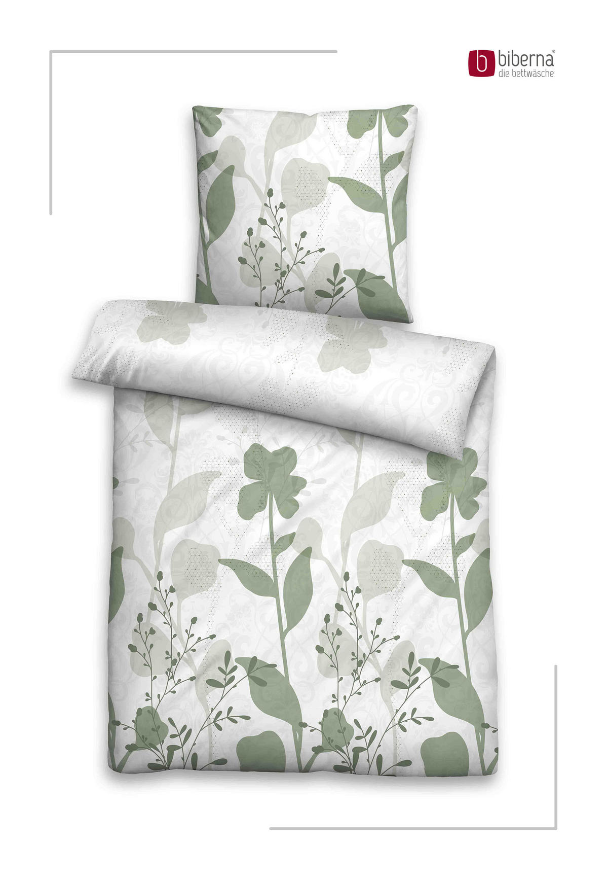 BETTWÄSCHE-GARNITUR Premium Biber Wiesenflora salbei, 135x200 cm + 80x80 cm - Salbeigrün, Textil (135/200cm) - biberna